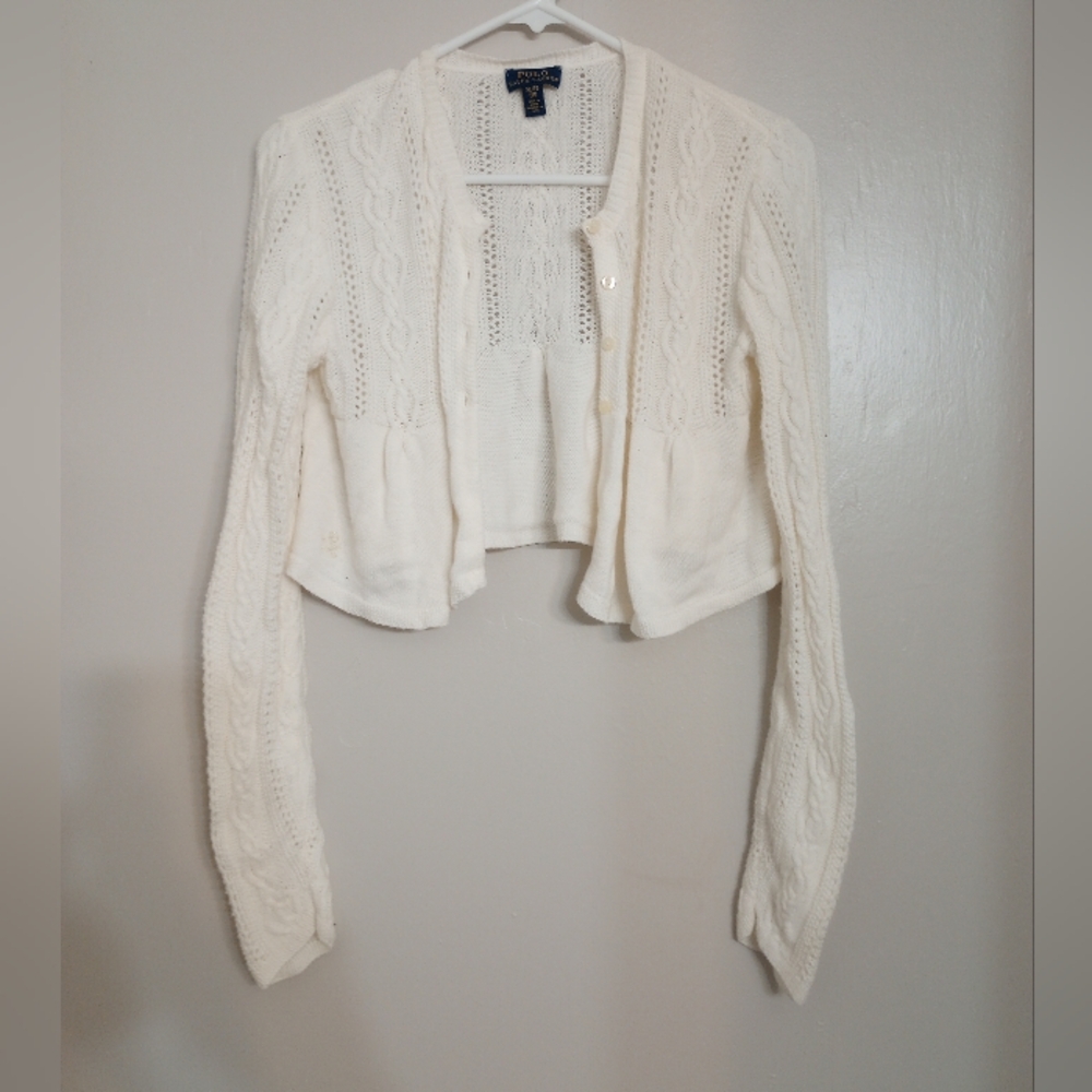 Polo Ralph Lauren Girls Off White Button Down Cardigan